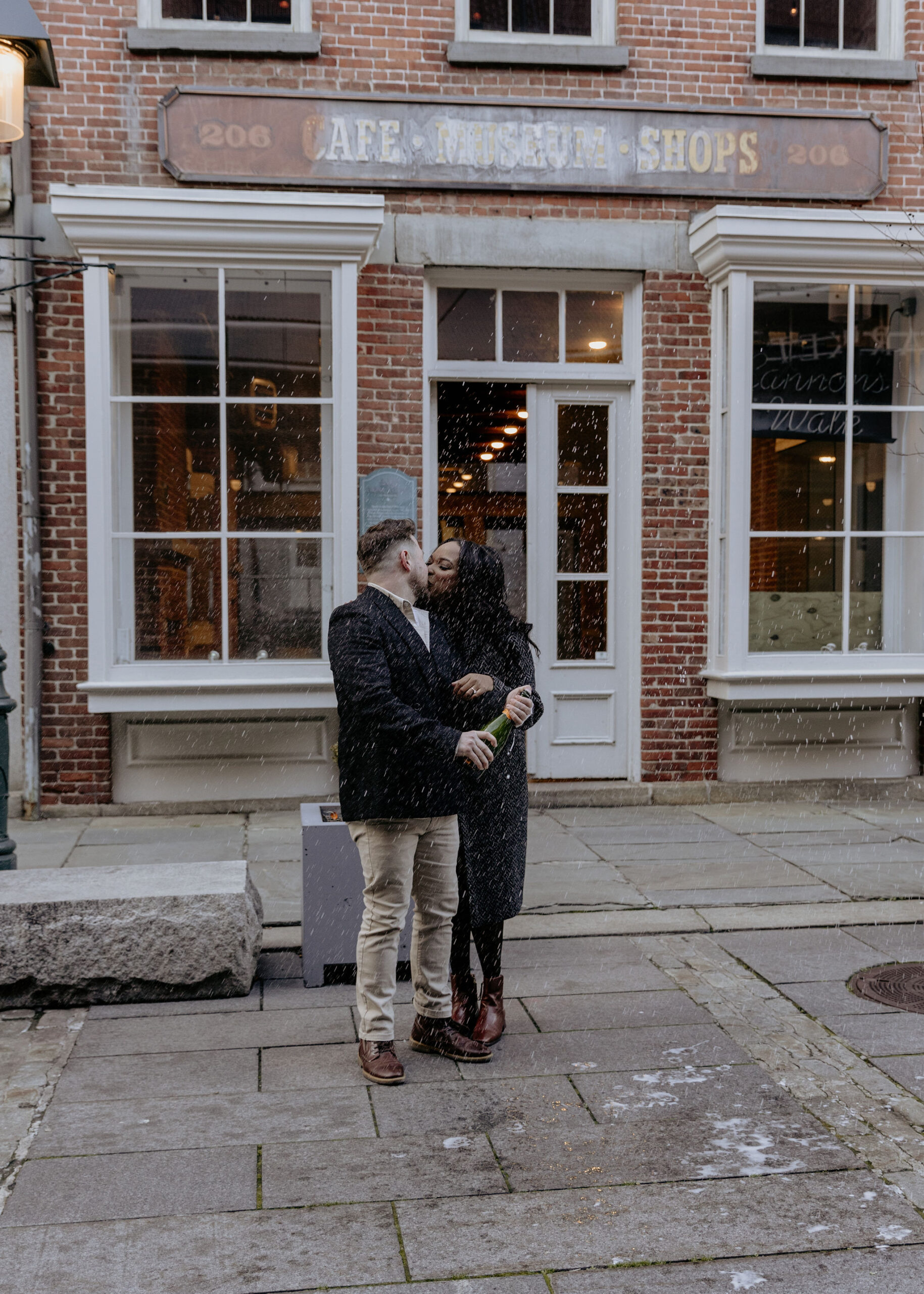 Couple kissing at their New York engagement photoshoot