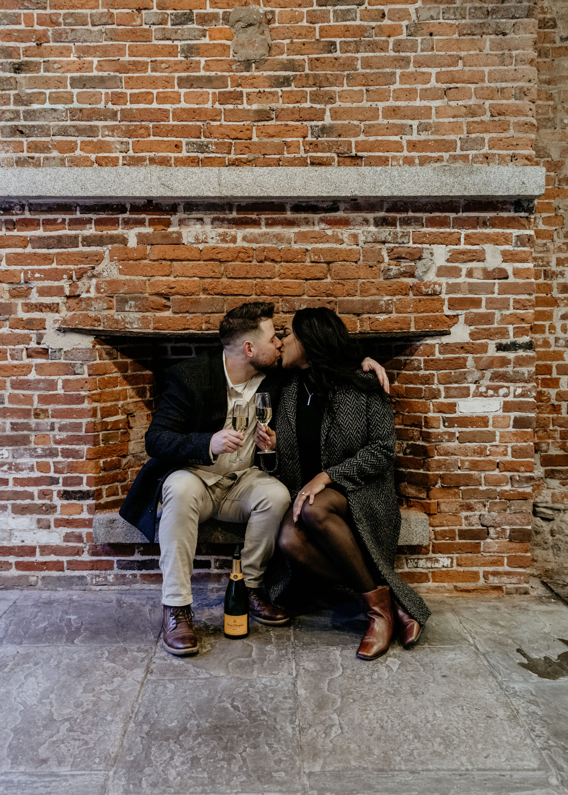 Couple kissing at their New York engagement photoshoot