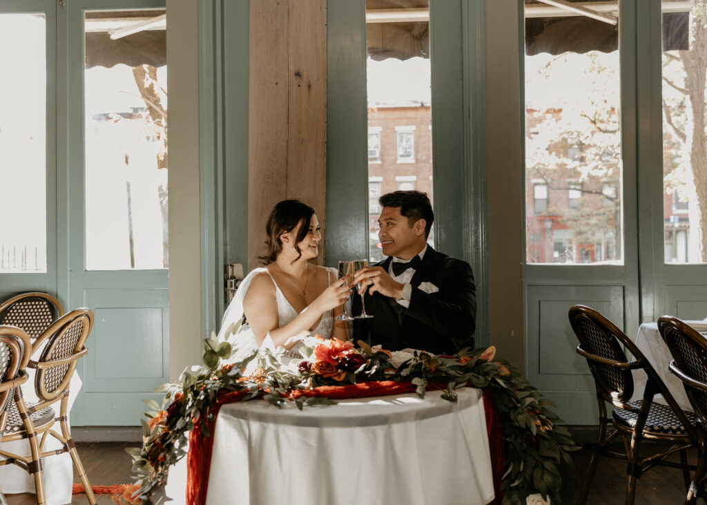 Romantic bride and groom photo at Bacchus Bistro a Vins