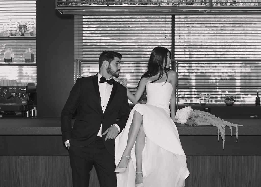 Stunning bride and groom photo at a hotel bar in New York