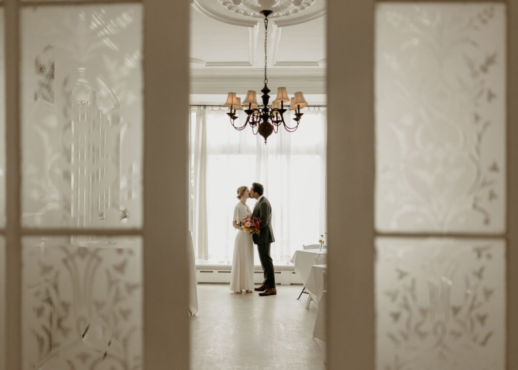 Bride and groom hugging each other