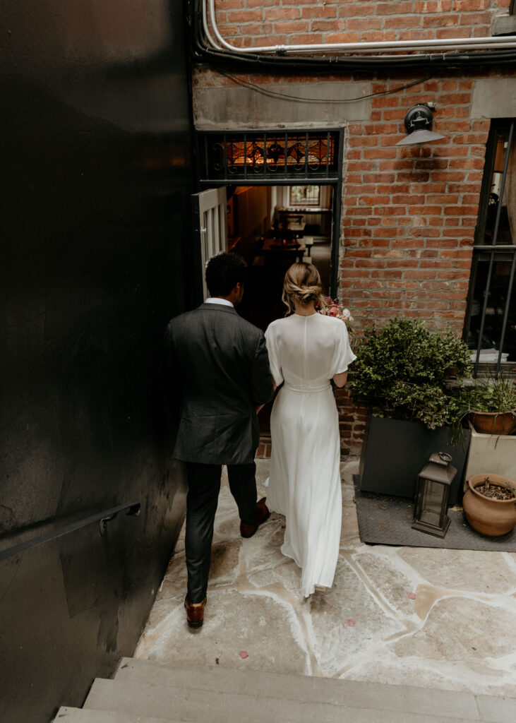 Romantic bride and groom photo at Maison May during their intimate wedding in New York