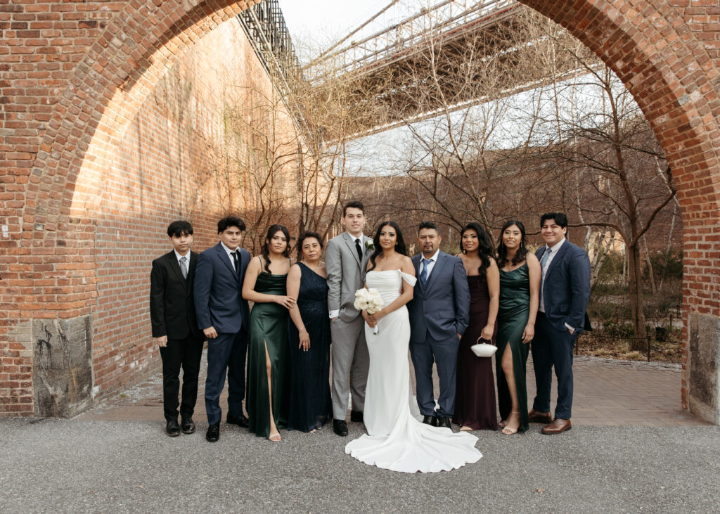 Wedding party photo in Dumbo, Brooklyn