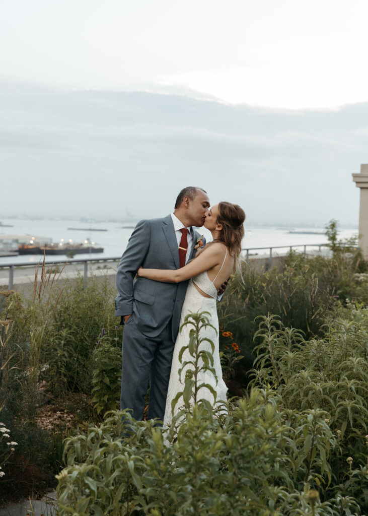 whimsical bride and groom brooklyn grange wedding portrait