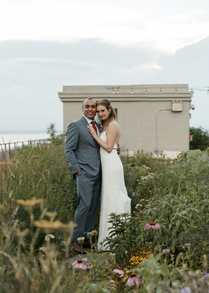 whimsical bride and groom brooklyn grange wedding portrait