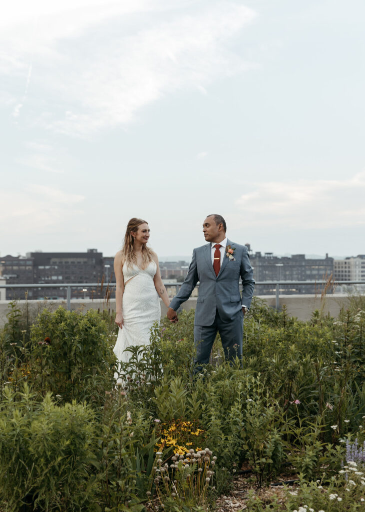 whimsical bride and groom brooklyn grange wedding portrait