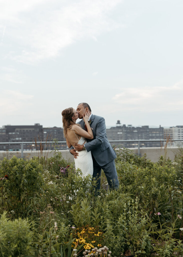 whimsical bride and groom brooklyn grange wedding portrait