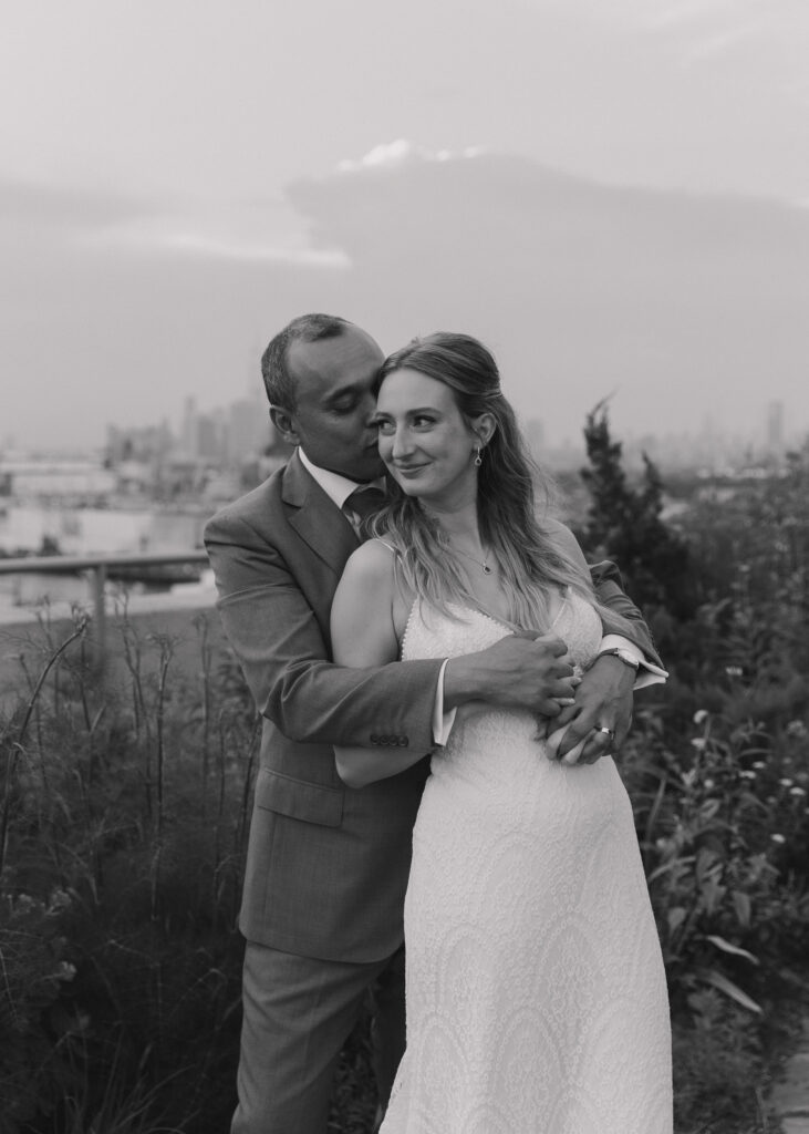 bride and groom brooklyn grange wedding portraits on the rooftop gardens