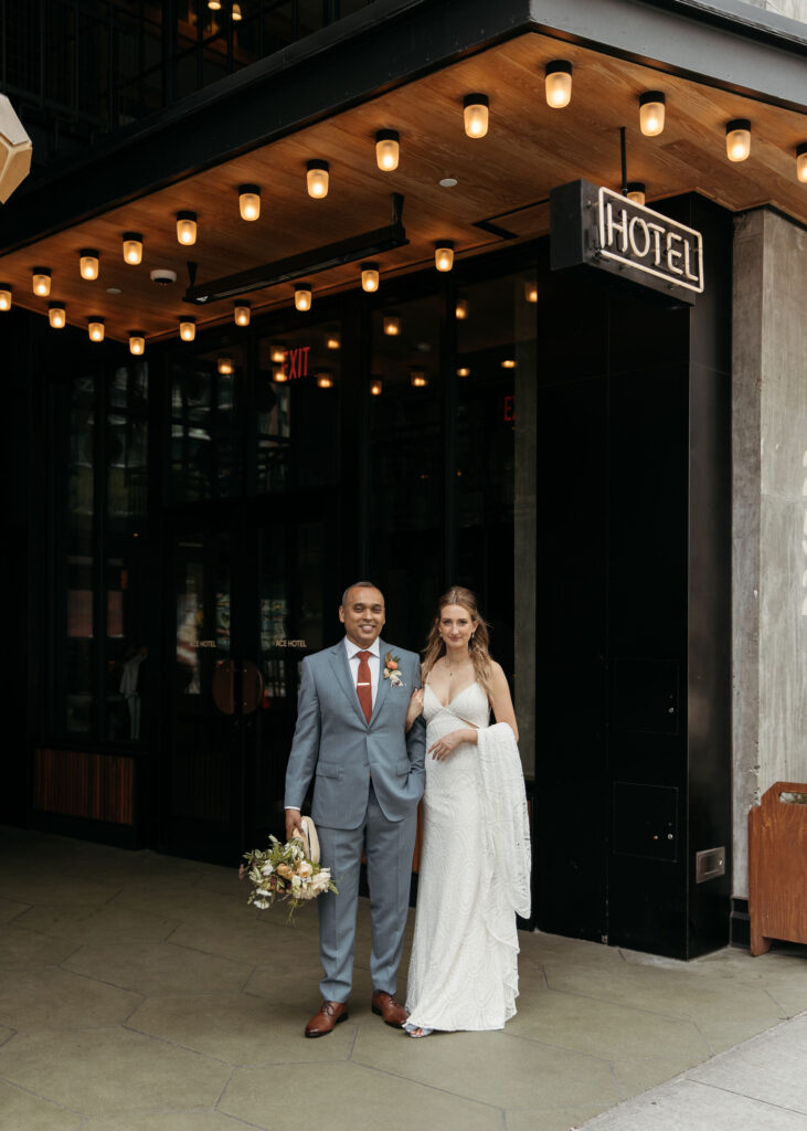bride and groom hotel wedding portrait