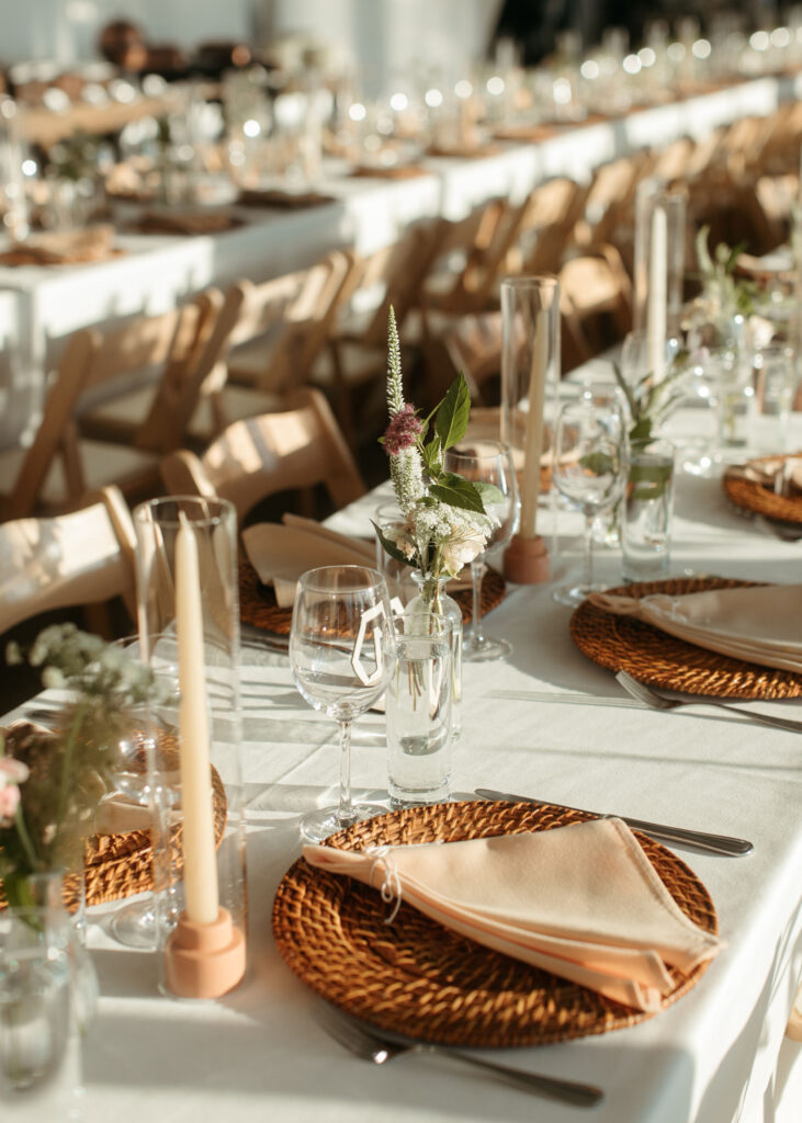 whimsical and natural wedding details and table set up at brooklyn grange wedding venue