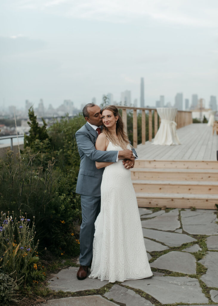 bride and groom brooklyn grange wedding portraits on the rooftop gardens