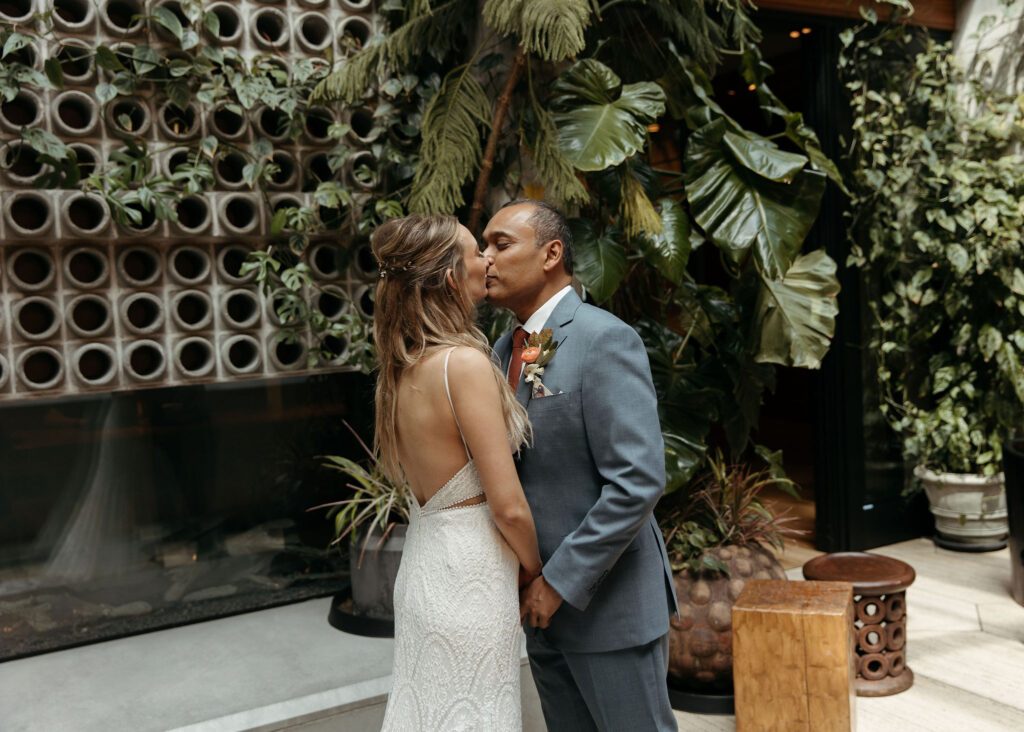 bride and groom hotel wedding portrait