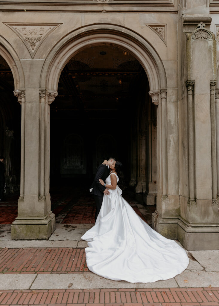 bride and groom get married in central park