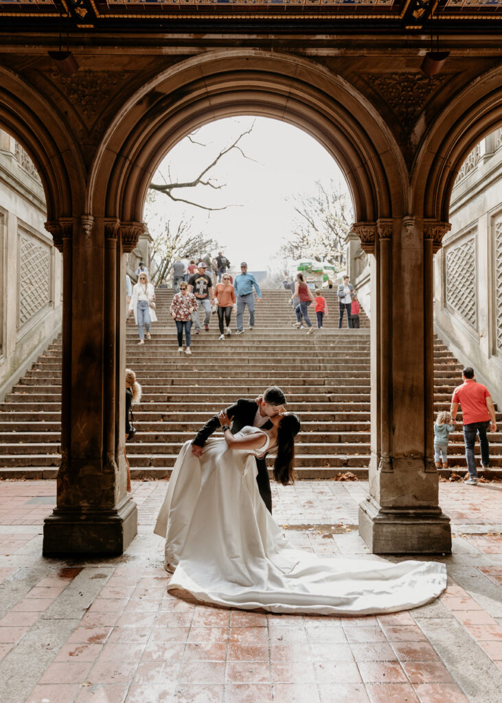 bride and groom get married in central park
