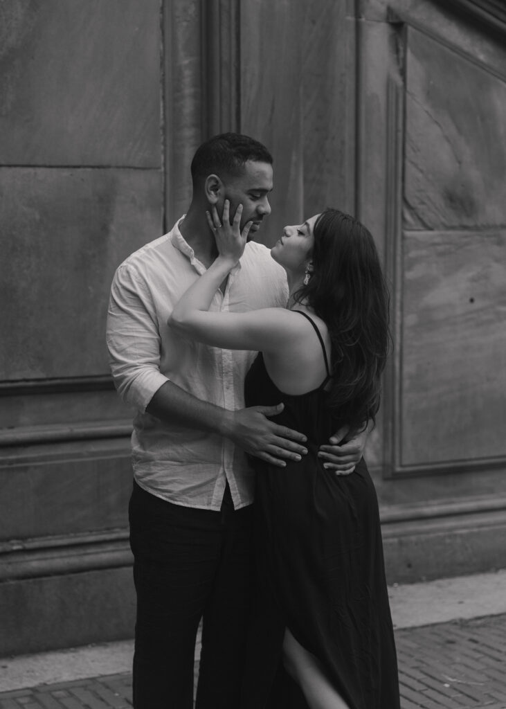 elegant documentary black and white engagement photo in NYC