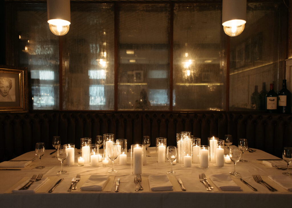 bacchus bistro wedding reception set up with candles 