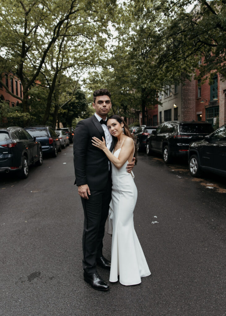 playful and elegant bride and groom portraits in downtown Brooklyn