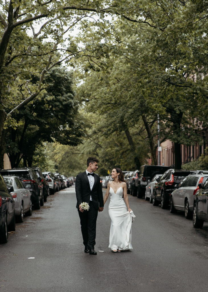 playful and elegant bride and groom portraits in downtown Brooklyn