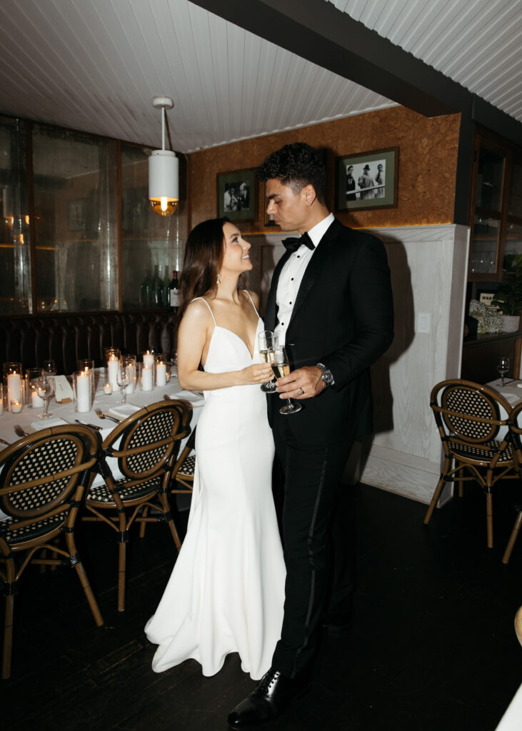 bride and groom intimate and elegant restaurant wedding in brooklyn at bacchus bistro