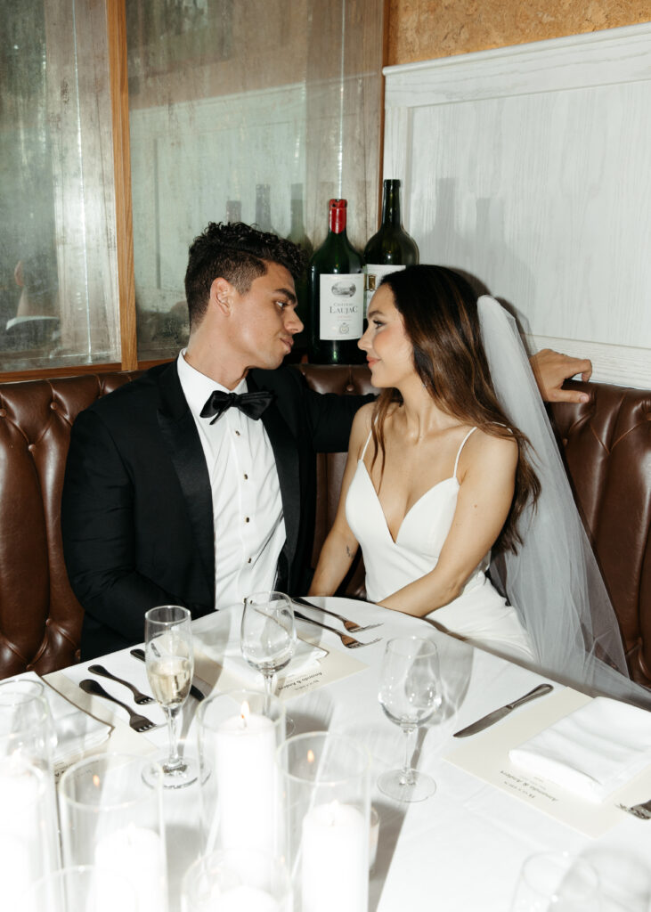 bride and groom intimate and elegant restaurant wedding in brooklyn at bacchus bistro
