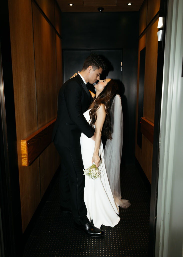 elegant, documentary style bride and groom portraits in Ace Hotel