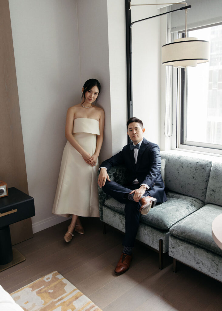 bride and groom getting ready at the hotel suite in Thompson Central Park hotel