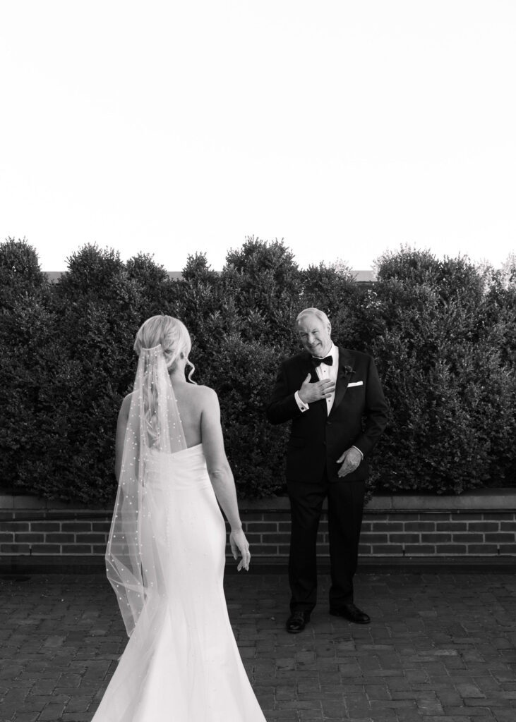 emotional bride and dad first look during a bowery hotel wedding day